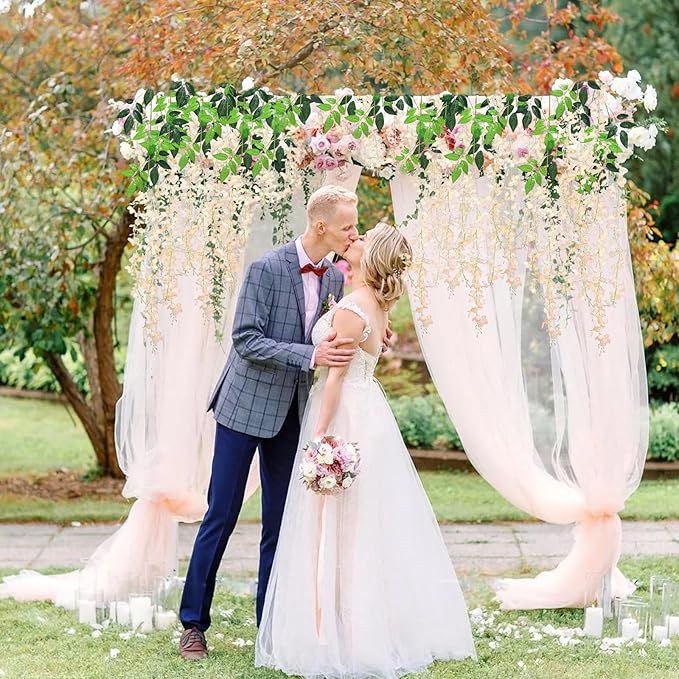 24 Pack Champagne Pink Wisteria Hanging Flowers, 3.44 Ft Fake Hanging Flowers - Image 6