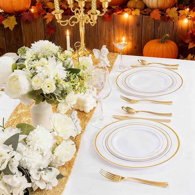 350 Pieces White and Gold Plastic Plates - Image 6