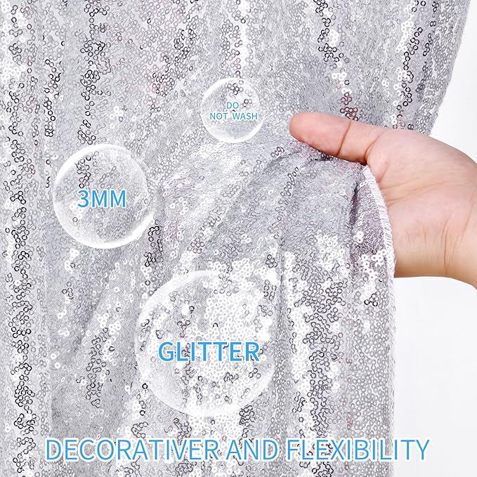 Sequin Backdrop Curtains 6ft x 8ft Silver Background Wedding Decoration Panels - Image 4