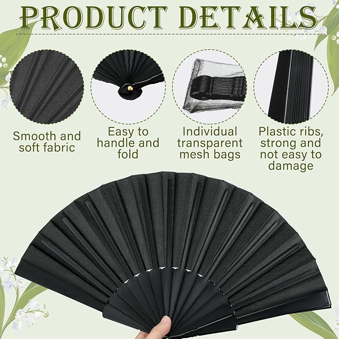 Wenqik 120 Pcs Wedding Folding Hand Fans Bulk Silk Fabric Chinese Handheld - Image 5