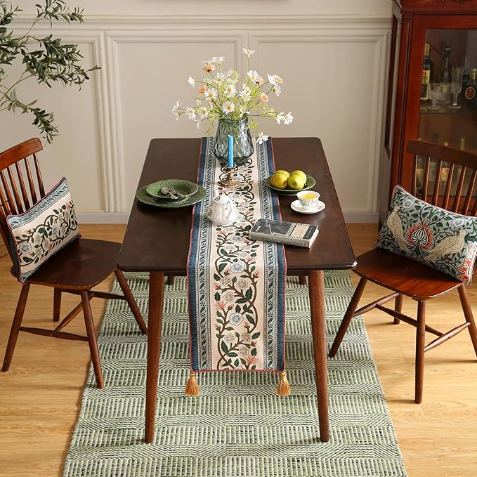 ISAENNE Designer Vintage Elegant Linen Extra Long Table Runner 118 Inches - Image 9