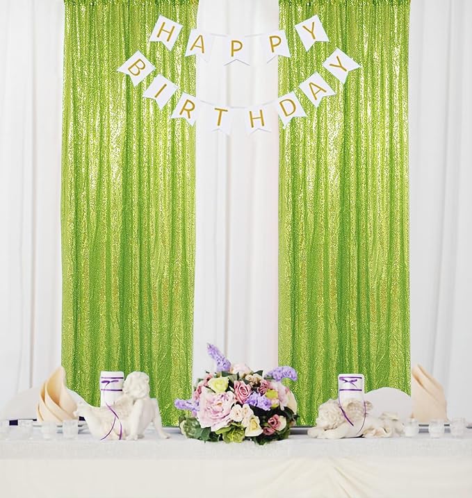 ShinyBeauty Green Sequin Backdrop Curtains 8ft 2 Panels Glitter Backdrops - Image 4