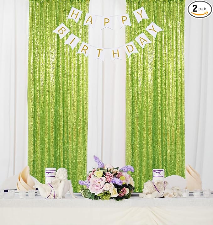 ShinyBeauty Sequin Backdrop Green 2FTx8FT 2 Pieces Olive Green Backdrop Panels by ShinyBeauty