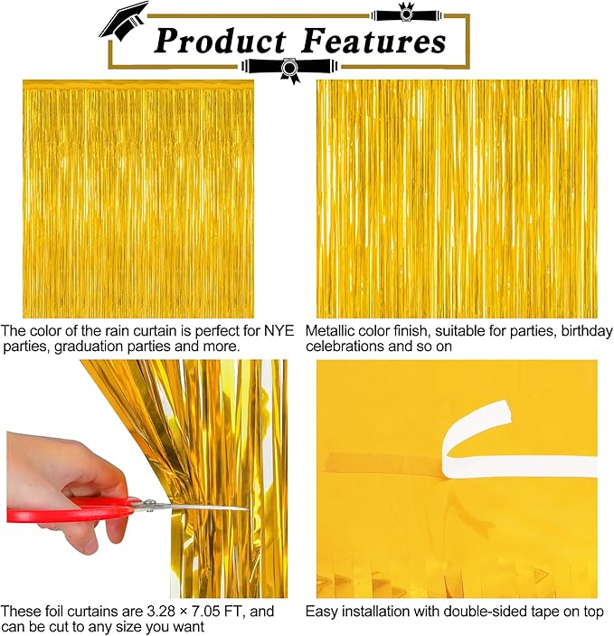 4 Pack 2025 Graduation Party Decorations, 3.28 x 7.05 Feet Gold Grad Curtains - Image 4