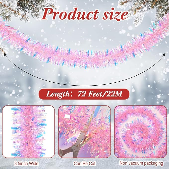 72 Feet Christmas Tinsel Garland Shiny Metallic Tinsel Twist Garland Streamers - Image 2