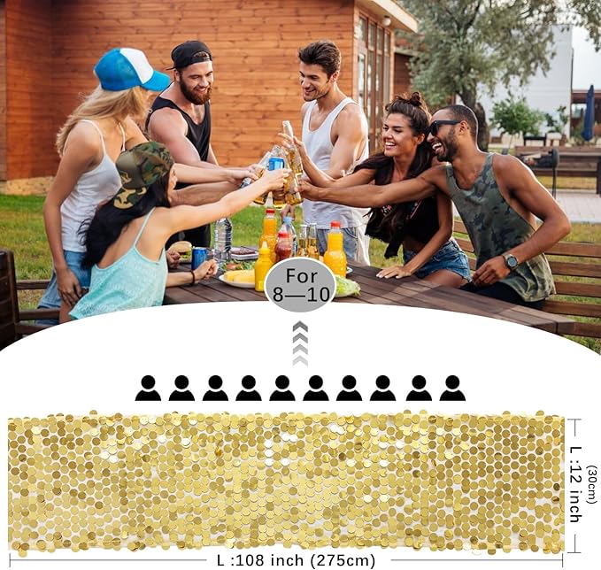 VHH Sequin Table Runner 12 x 108 inches Gold Table Runner, Glitter Runner - Image 4