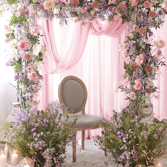 Wedding Arch Draping Fabric 29" x 18 FT Light Pink Sheer Chiffon Outdoor - Image 2