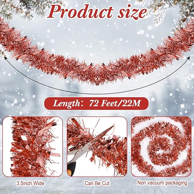 72 Feet Christmas Tinsel Garland Shiny Metallic Tinsel Twist Garland Streamers - Image 2