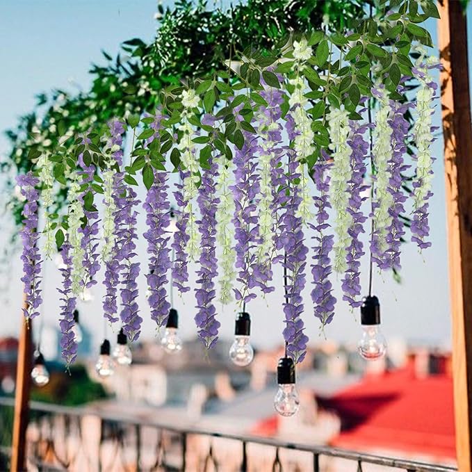 48 Pcs of Wisteria Hanging Flowers, 3.75 Feet Fake Wisteria Flower Strings - Image 5