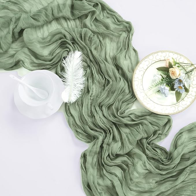 6 Pack Sage Green Table Runner 10ft Boho Gauze Fabric Cheesecloth Table Runner - Image 6