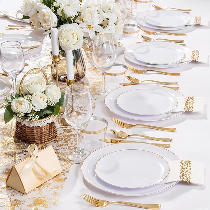 NOCCUR 350PCS Gold Disposable Dinnerware Set - Image 6
