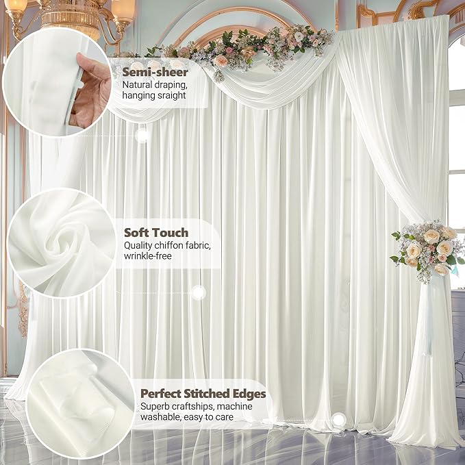 10ft x 10ft Beige Backdrop Curtains, Wrinkle-Free Sheer Chiffon Fabric Photo - Image 4