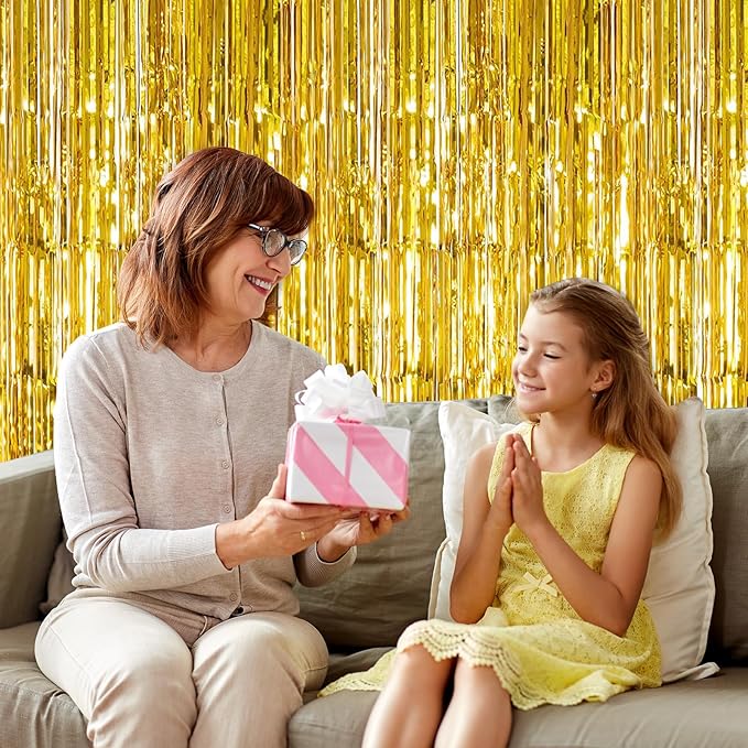 5 Pack Gold Foil Curtain Backdrop 3.2ft x 9.8ft Metallic Tinsel Foil Fringe - Image 7