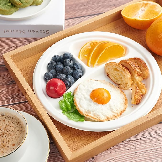 ECOLipak 150 Pack Compostable 3 Compartment Plates, Heavy-Duty Disposable - Image 4