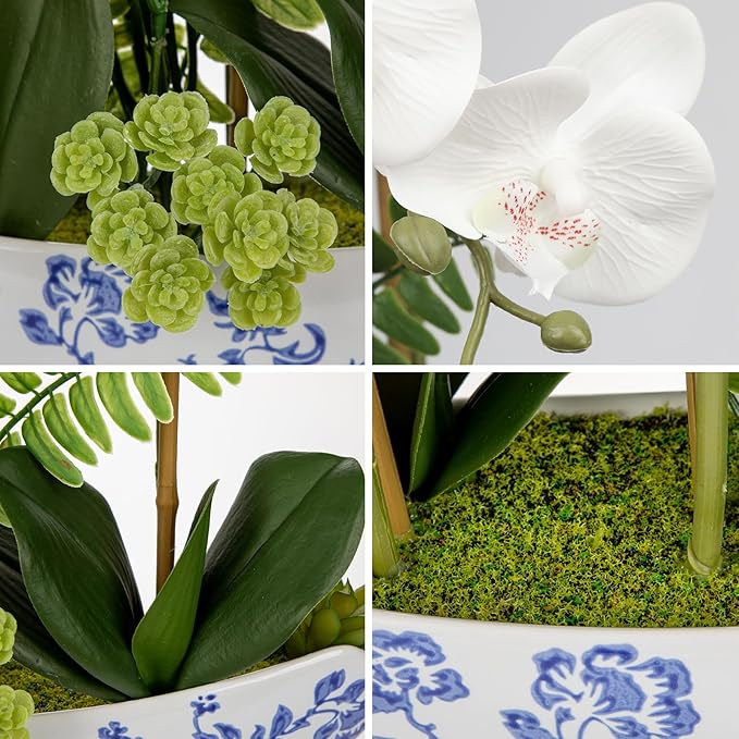 Briful Orchid Artificial Flowers 18in White Fake Orchid Silk Flowers - Image 4