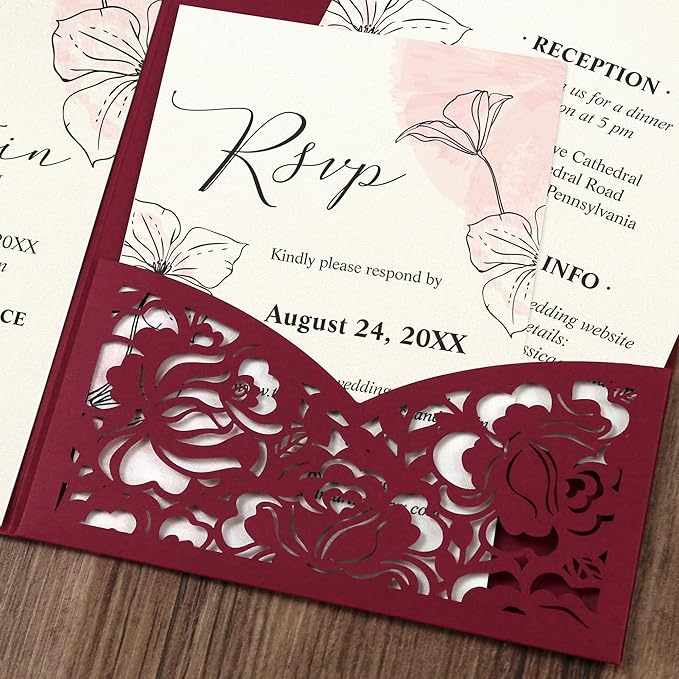 DORIS HOME 50pcs Laser Cut Wedding Invitation Pockets - Image 4