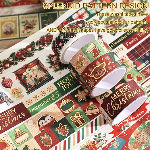 25 Rolls Christmas Gift Washi Tape Set, Festivals New Year Decorative Tapes - Image 5