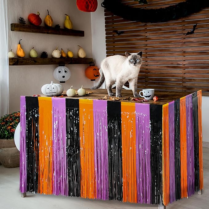 6 Pack 30x108 Inch Halloween Table Skirt Decoration, Metallic Foil Fringe - Image 3