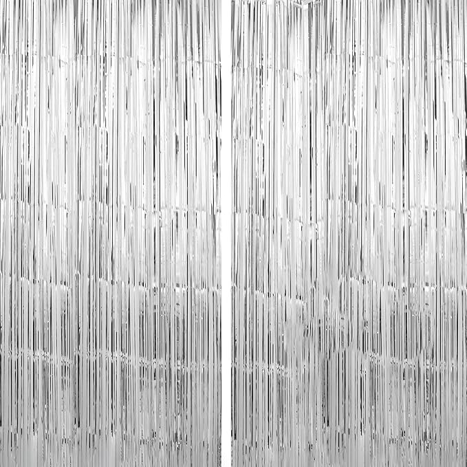Crosize 8 Pack 3.3 x 9.9 ft Sliver Foil Fringe Curtains Party Decorations by Crosize