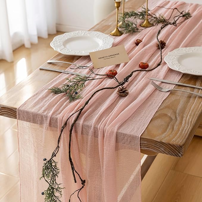 3pcs Pink Gauze Rustic Cheesecloth Table Runner 120 Inch 10 FT by KEKETOARRANGE