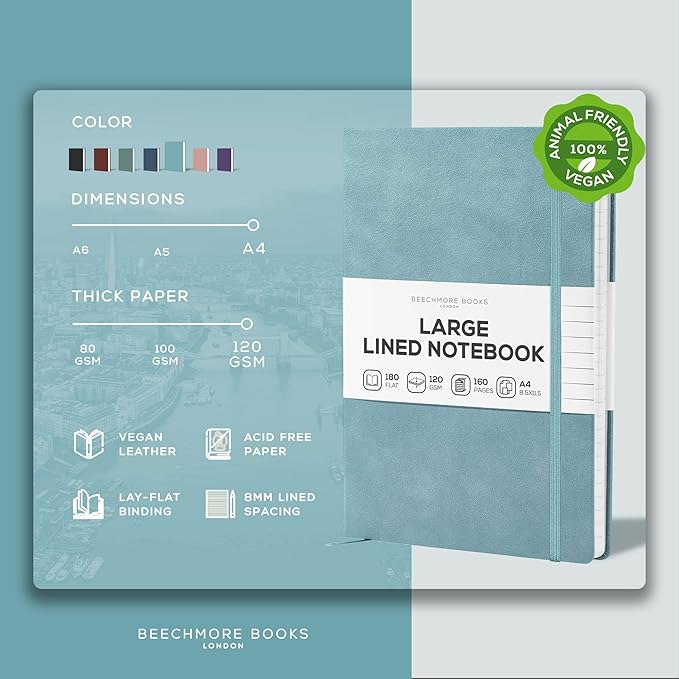 BEECHMORE BOOKS Ruled Journal Notebook, A4 8.5 x 11.5 inch 160 Lined Pages - Image 2