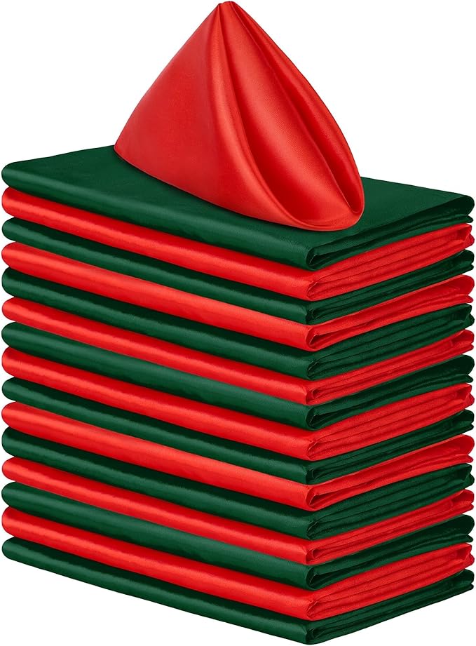 Aneco 16 Pack Christmas Square Satin Napkin Bright Silk Table Napkin Xmas Soft by Aneco