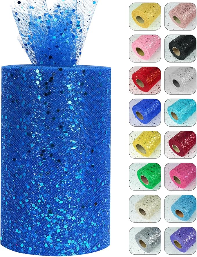 Glitter Tulle Rolls, 6” by 50 Yards Sparkling Tulle Spool Ribbon Sequin Tulle by Miegecha