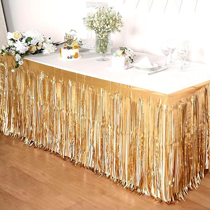 4 Pack 29x108 Inch Metallic Foil Fringe Tinsel Table Skirts - Image 6