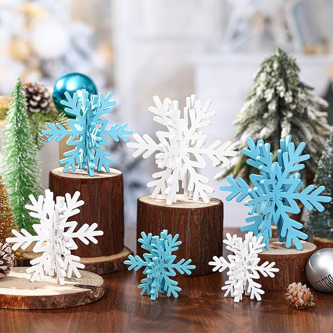 Bucherry 12 Pcs Wooden Snowflake Table Decor 3D Snowflake Tabletop Signs and by Bucherry