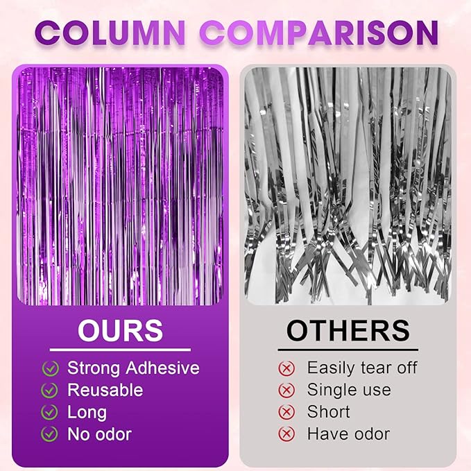 4 Pack Purple Foil Fringe Backdrop Curtains, Tinsel Streamers Birthday Party - Image 5