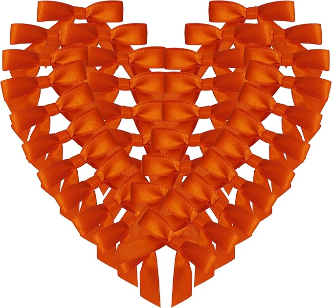 50pcs 1-1/2" Mini Orange Satin Ribbon Bows Without Twist Ties by Micomon