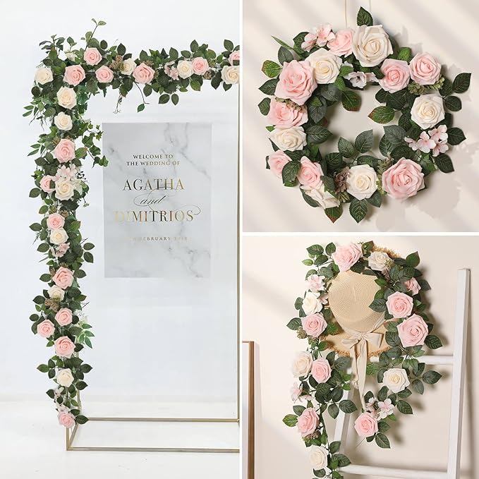 5FT Artificial Rose Flower Burgundy Fake Floral Garland - Image 4