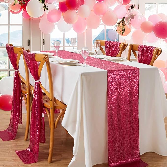 Fuchsia Table Runners 10 Pieces 12x72 Inches Sequin Glitter Table Runner - Image 6