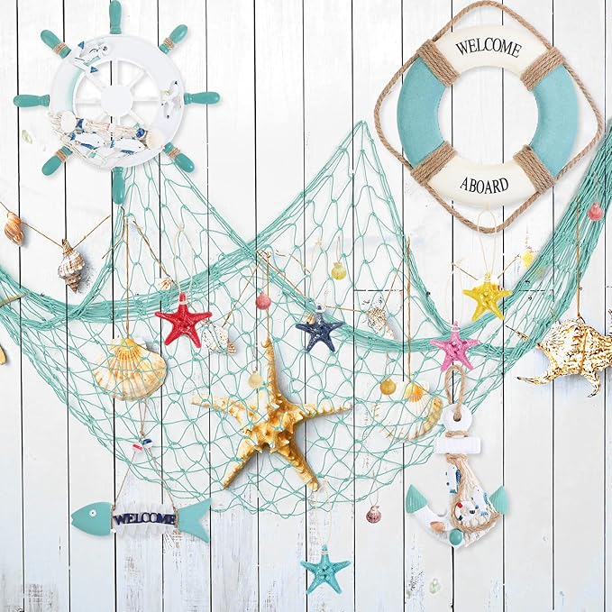 Marsui 11 Pcs Wooden Nautical Wall Decor Fishing Net Decorations, Include - Image 5