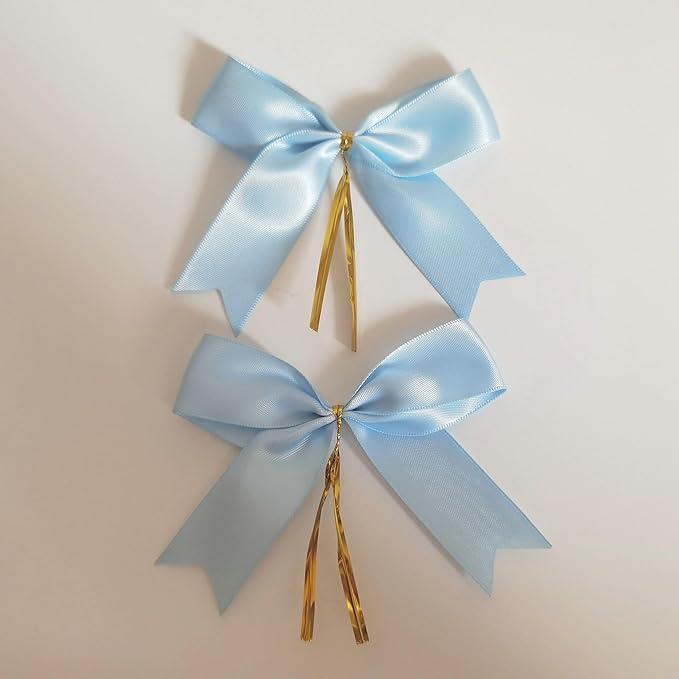 50pcs 3.5" Light Blue Satin Ribbon Bows Twist Ties Bows Wine Bows Tie - Image 4