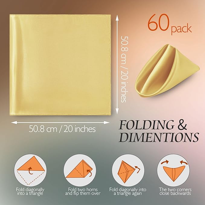 Manyshofu 60 Pieces Yellow Gold Satin Napkins - Image 4