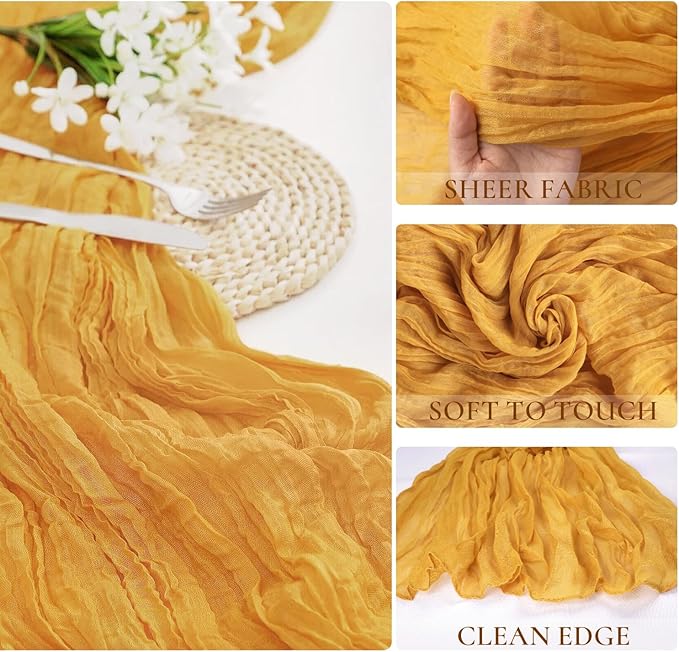 3 Pack Gold Cheesecloth Table Runner Fall Thanksgiving 35x120 Inch Yellow - Image 3