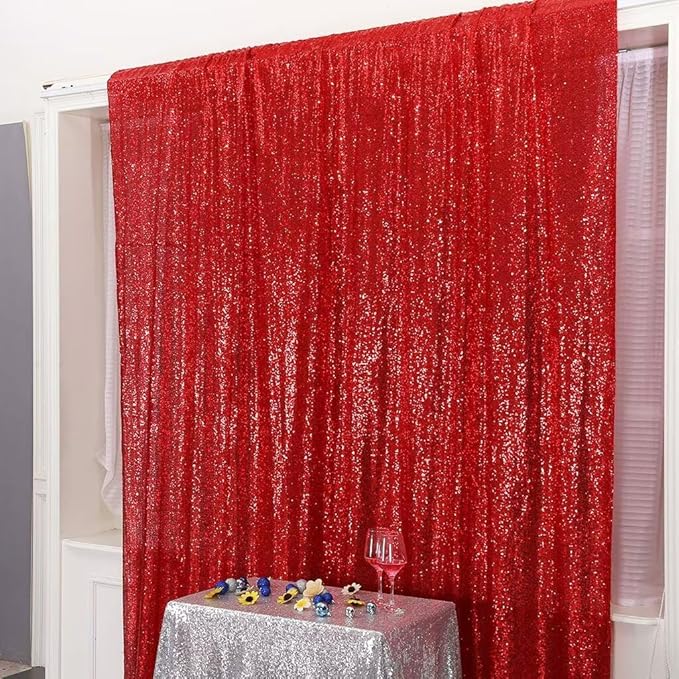 Eternal Beauty Red Sequin Backdrop, 8x10 Ft Glitter Background Curtains - Image 4