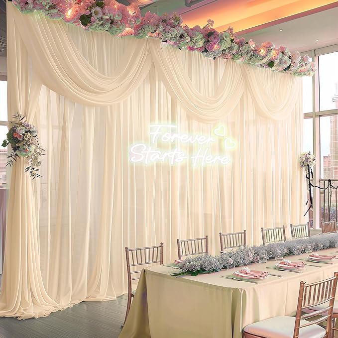 10ft x 10ft Champagne Backdrop Curtains, Wrinkle-Free Sheer Chiffon Fabric - Image 5