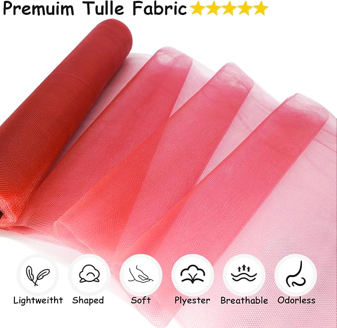 Red Tulle Fabric Roll, 54 Inch by 10 Yards - Image 2