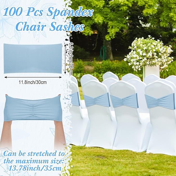 Moukeren 100 Pcs Spandex Chair Sashes Bows Bands Slider Sashes - Image 2