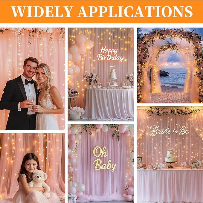 10x10ft Pink Tulle Backdrop Curtain - Image 2