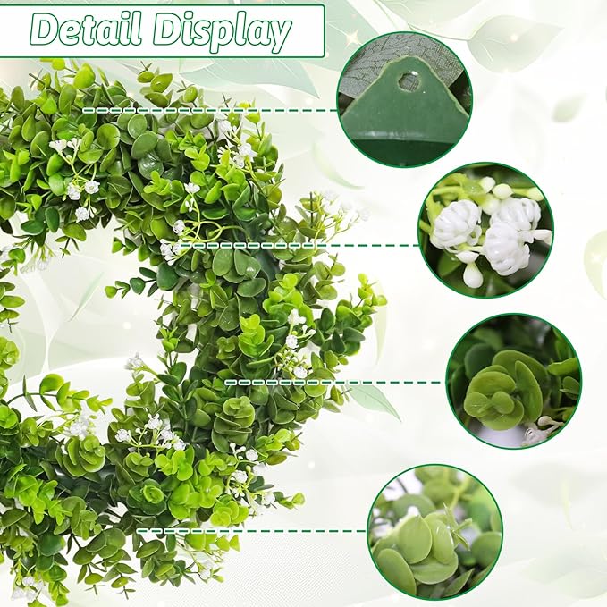 MAKHOT Artificial Eucalyptus Front Door Wreath, Spring Summer Green Wreath - Image 3