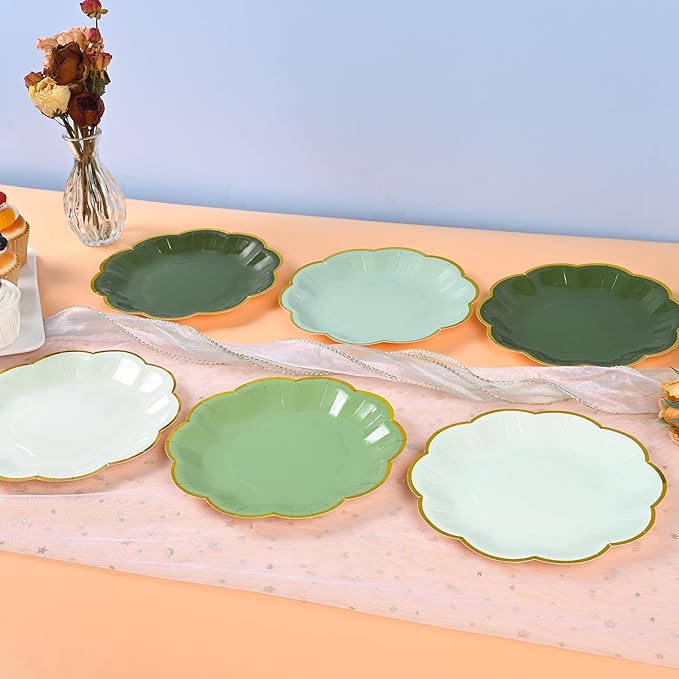 Sage Green Party Plates Gradient Green Dessert Paper Plates 7inch Gold Foil - Image 6