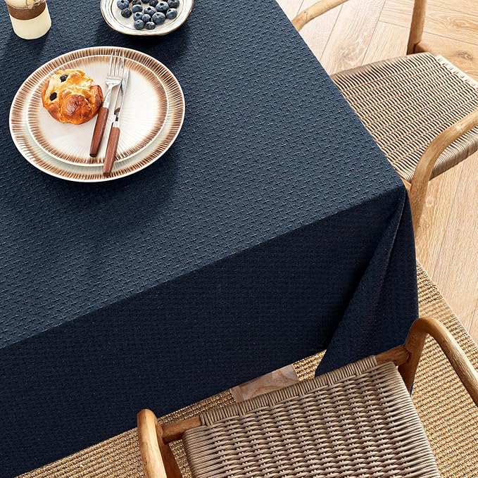 MIULEE Navy Linen Cottton Table Cloth Rectangle Tablecloth Waterproof - Image 2