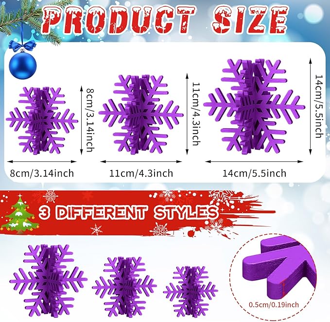 Bucherry 12 Pcs Wooden Snowflake Table Decor 3D Snowflake Tabletop Signs and - Image 2