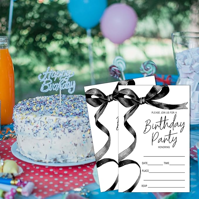 SIXEIGHT Black Bow Birthday Invitations, 20 Party Invitations - Image 5