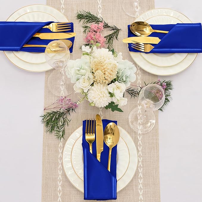 50 Pieces Royal Blue Satin Napkins, Silky Soft Smooth Washable Napkins - Image 2