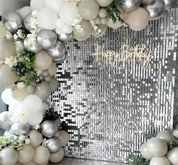 Kate Square Sliver Sequin Wall Panel Backdrop Sliver Glitter Panels Wedding - Image 3