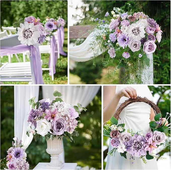 AmyHomie Lavender Artificial Flowers Combo Silk Mix Peony Rose Fake Flowers - Image 4